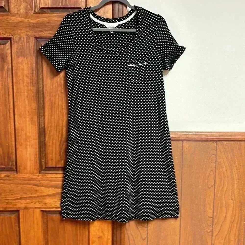 Soma Sleepwear Gown/Sleep Shirt Black With White Dots Size Small - Picture 6 of 6